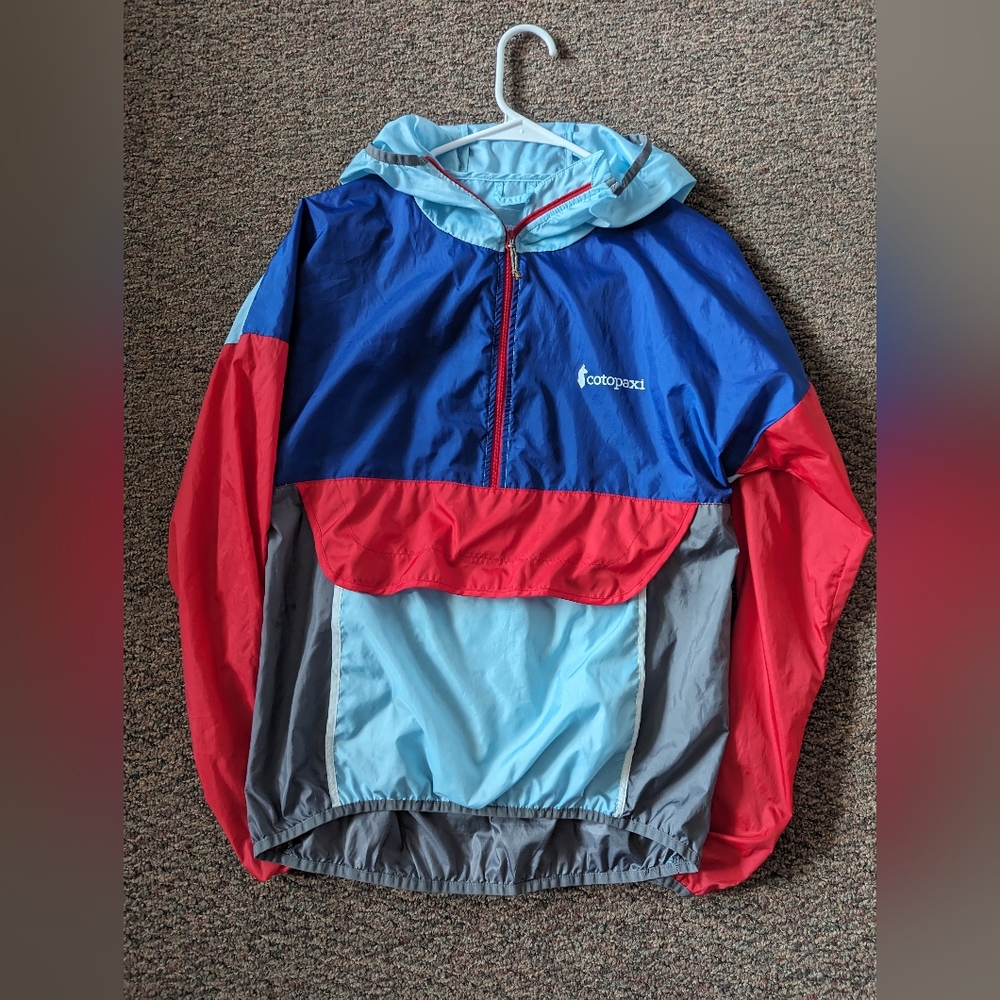 cotopaxi Colorblock Windbreaker Jacket in Blue, Red, Light Blue, Gray